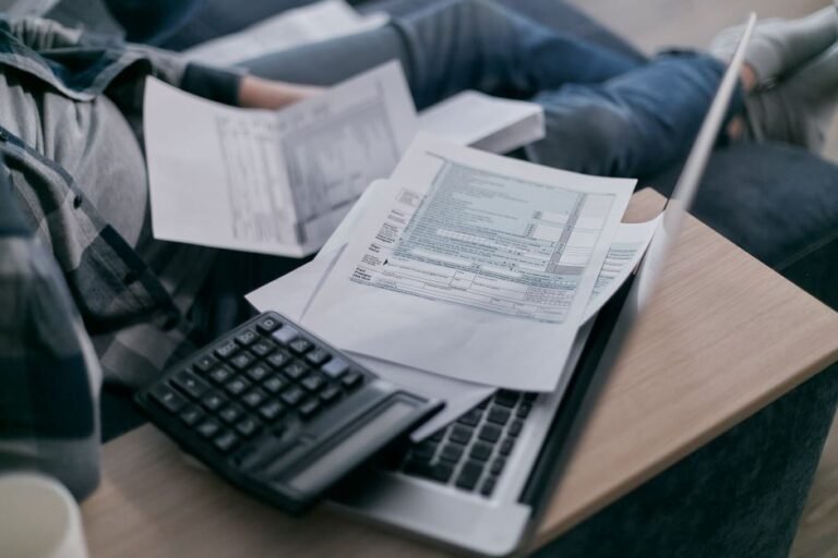 Worried German investor reviewing tax forms and ETF capital gains calculations