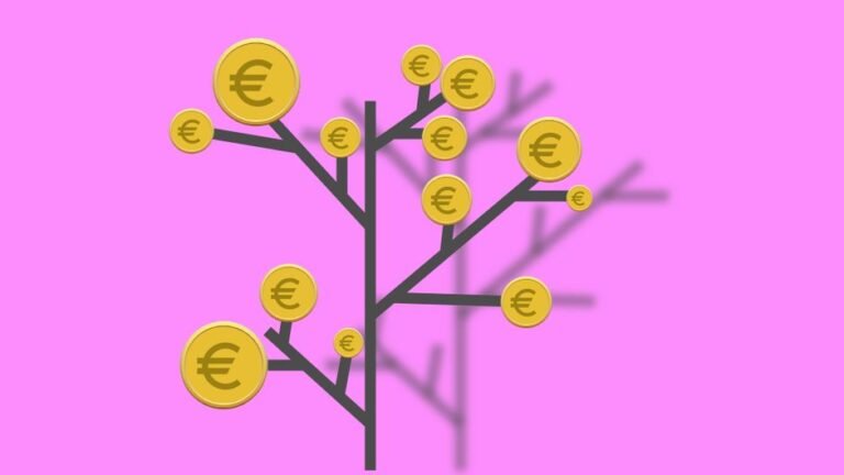 Euro coins with a small green plant growing from them, symbolizing how to invest your first 10000 euros for financial growth