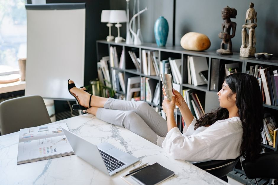 Calm investor reading laptop with simple investment portfolio Europe strategy on screen
